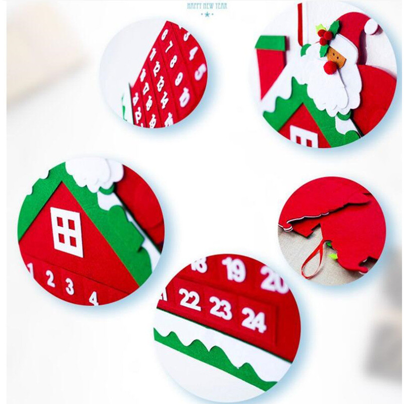 Calendar de Advent din pâslă, țesătură, pandantiv de Crăciun, ornamente de Moș Crăciun, DIY, calendar de advent, decorațiuni de Crăciun pentru casă