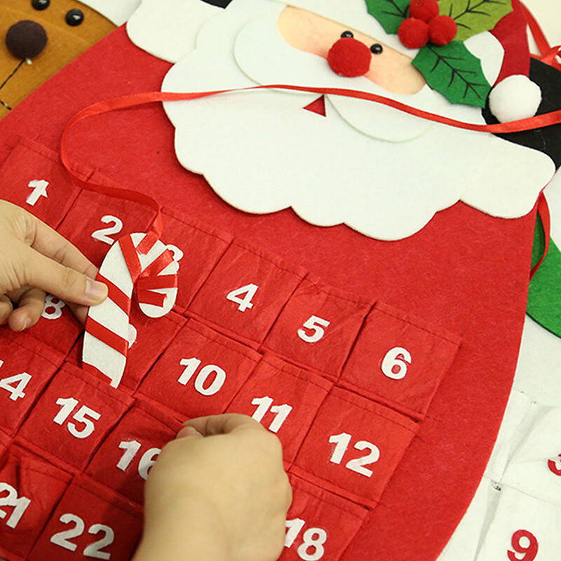 Filca Ziemassvētku Adventes kalendārs ar 24 kabatām Ziemassvētku vecītis Sniegavīrs Alnis Ziemassvētku kalendārs piekarināms pie sienas Ziemassvētku dekoriem