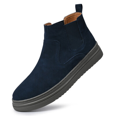 Téli férfi csizma Tehén velúrbőr meleg csizma férfiaknak alkalmi hócsizma Divat kültéri munka Magas felső bokacsizma Chelsea csizma