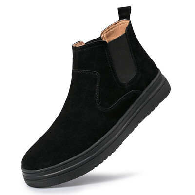 Téli férfi csizma Tehén velúrbőr meleg csizma férfiaknak alkalmi hócsizma Divat kültéri munka Magas felső bokacsizma Chelsea csizma