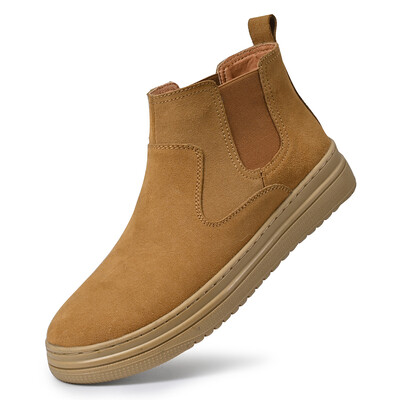 Téli férfi csizma Tehén velúrbőr meleg csizma férfiaknak alkalmi hócsizma Divat kültéri munka Magas felső bokacsizma Chelsea csizma