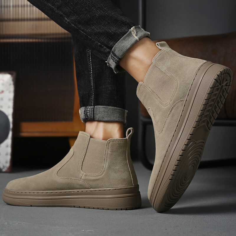 Téli férfi csizma Tehén velúrbőr meleg csizma férfiaknak alkalmi hócsizma Divat kültéri munka Magas felső bokacsizma Chelsea csizma