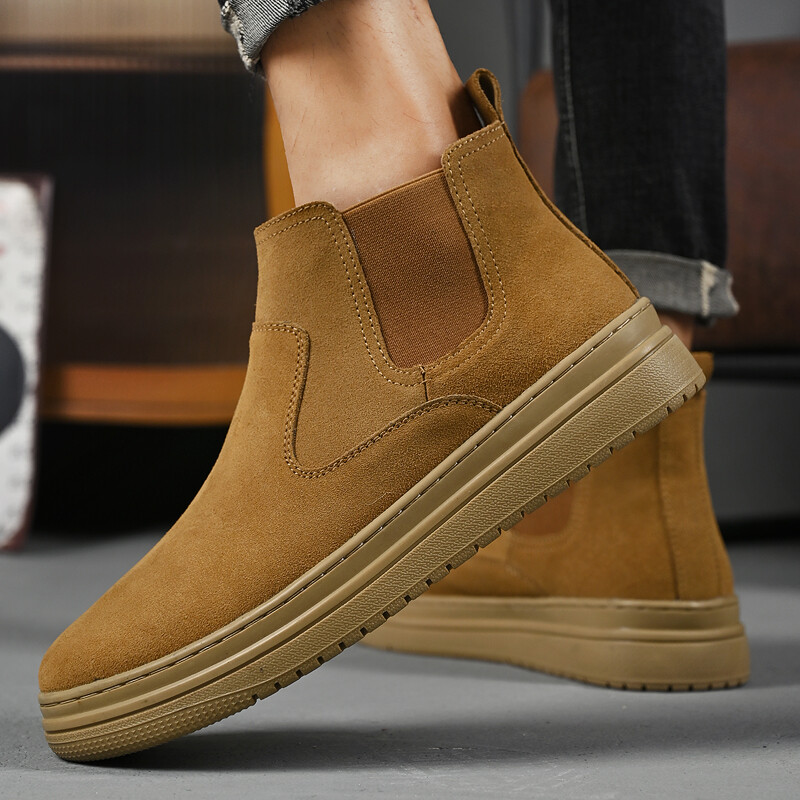 Téli férfi csizma Tehén velúrbőr meleg csizma férfiaknak alkalmi hócsizma Divat kültéri munka Magas felső bokacsizma Chelsea csizma