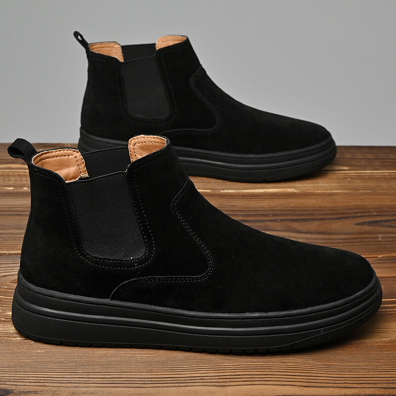 Téli férfi csizma Tehén velúrbőr meleg csizma férfiaknak alkalmi hócsizma Divat kültéri munka Magas felső bokacsizma Chelsea csizma