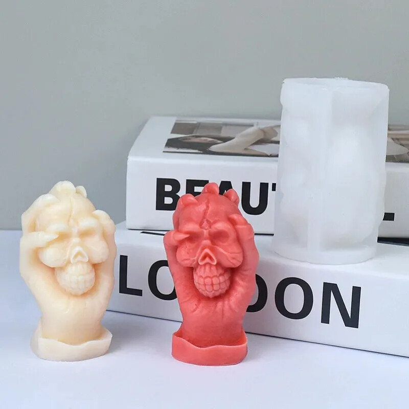 DIY rukohvat Lubanja Svijeća Silikonski kalup 3D Zla lubanja Sapun Gipsani obrti Smolasti betonski kalup Alat za izradu darova za Noć vještica