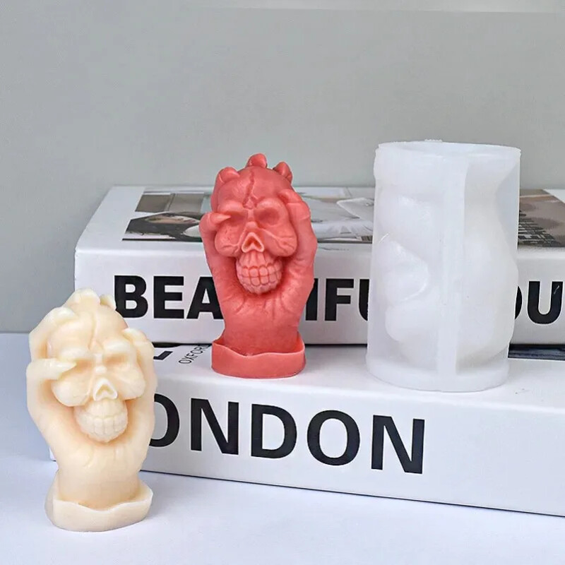 DIY rukohvat Lubanja Svijeća Silikonski kalup 3D Zla lubanja Sapun Gipsani obrti Smolasti betonski kalup Alat za izradu darova za Noć vještica