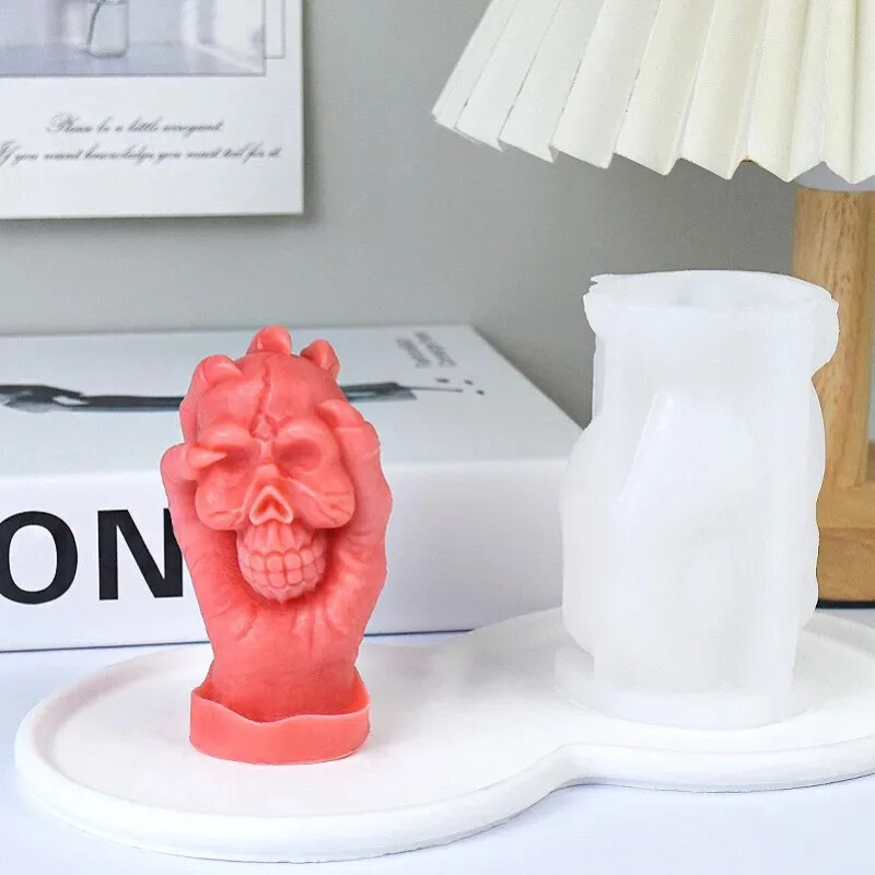 DIY rukohvat Lubanja Svijeća Silikonski kalup 3D Zla lubanja Sapun Gipsani obrti Smolasti betonski kalup Alat za izradu darova za Noć vještica