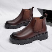 Cizme chelsea italiene de vârf înalte pentru bărbați 2023, de brand de lux, la modă, ocazional, cizme din piele, cu platformă respirabilă, cizme cu vârf rotund