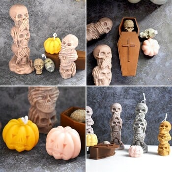 Halloween Skull Silicone Candle Mould Horror Triple Grimace Coffin Candle Decoration Halloween Mold Party Supplies