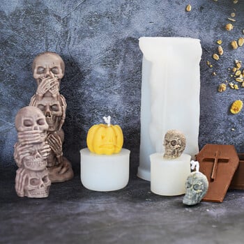 Halloween Skull Silicone Candle Mould Horror Triple Grimace Coffin Candle Decoration Halloween Mold Party Supplies