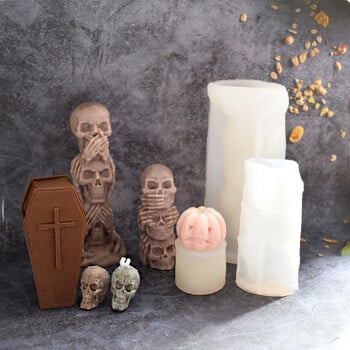 Halloween Skull Silicone Candle Mould Horror Triple Grimace Coffin Candle Decoration Halloween Mold Party Supplies