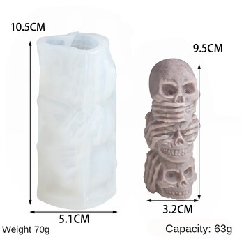 Halloween Skull Silicone Candle Mould Horror Triple Grimace Coffin Candle Decoration Halloween Mold Party Supplies