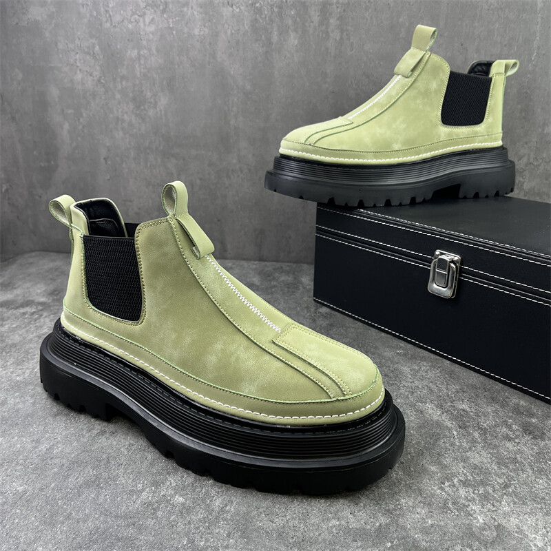 Prabangaus dizaino vyriški platforma Chelsea batai storu dugnu skeltu odiniai batai vyriški avalynė apvali trumpi Martins batai