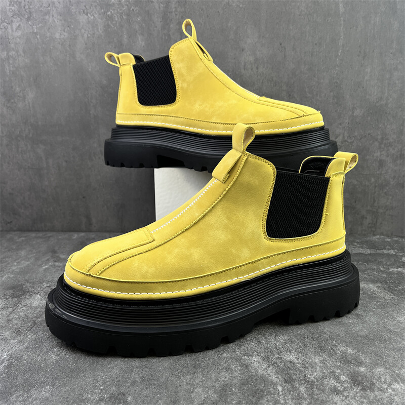 Prabangaus dizaino vyriški platforma Chelsea batai storu dugnu skeltu odiniai batai vyriški avalynė apvali trumpi Martins batai