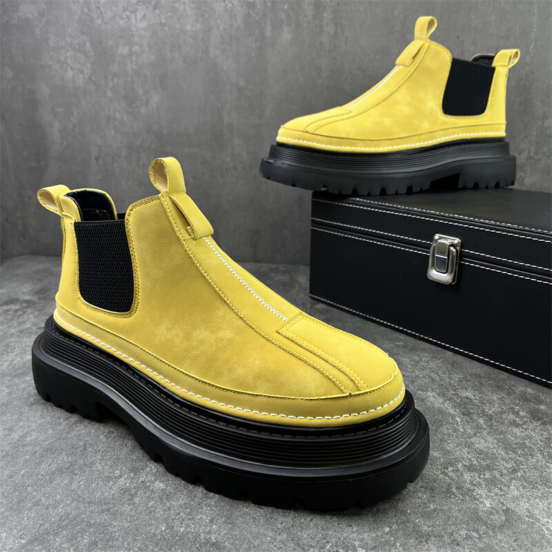 Prabangaus dizaino vyriški platforma Chelsea batai storu dugnu skeltu odiniai batai vyriški avalynė apvali trumpi Martins batai