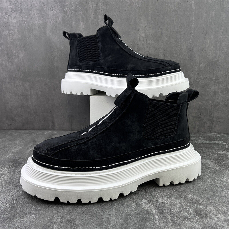 Prabangaus dizaino vyriški platforma Chelsea batai storu dugnu skeltu odiniai batai vyriški avalynė apvali trumpi Martins batai