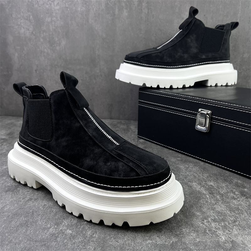 Prabangaus dizaino vyriški platforma Chelsea batai storu dugnu skeltu odiniai batai vyriški avalynė apvali trumpi Martins batai