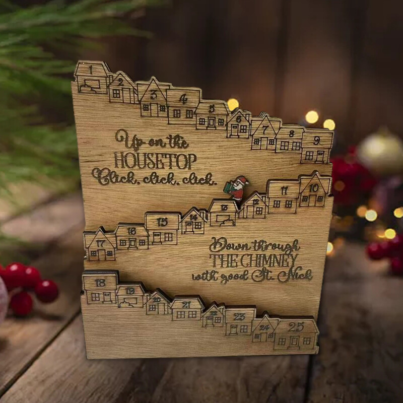 Calendar de Advent de Crăciun din lemn pentru casă Calendar de Advent de Anul Nou cu 25 de zile Rechizite pentru cadouri de Crăciun Decor festiv de sărbători pentru acasă