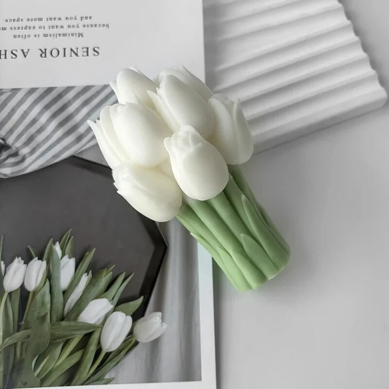 3D tulpių puokštės gėlės silikoninės žvakės formos puokštės rinkinys gipso ornamento formelės rankų darbo muilo formos