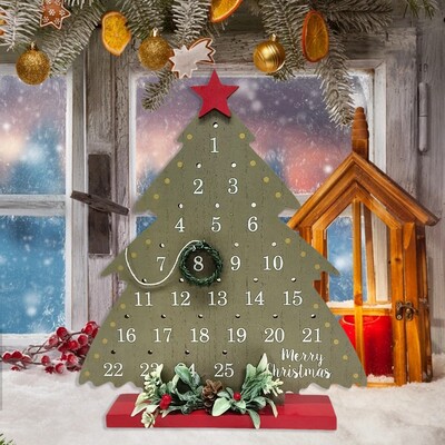 Calendar cu numărătoare inversă de Crăciun Brad de Crăciun Calendar de Advent din lemn cu coroană decor de birou pentru vacanță