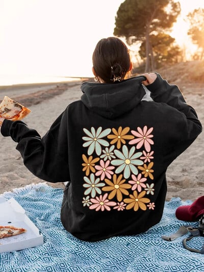 Sweatshirts s cvjetnim motivima Ženska majica s kapuljačom Harajuku Fleece Udobna sportska odjeća Modna Y2K Sweatshirt Vintage široka odjeća Ženska