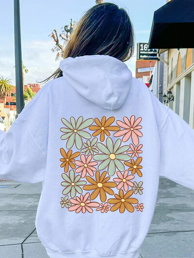Sweatshirts s cvjetnim motivima Ženska majica s kapuljačom Harajuku Fleece Udobna sportska odjeća Modna Y2K Sweatshirt Vintage široka odjeća Ženska