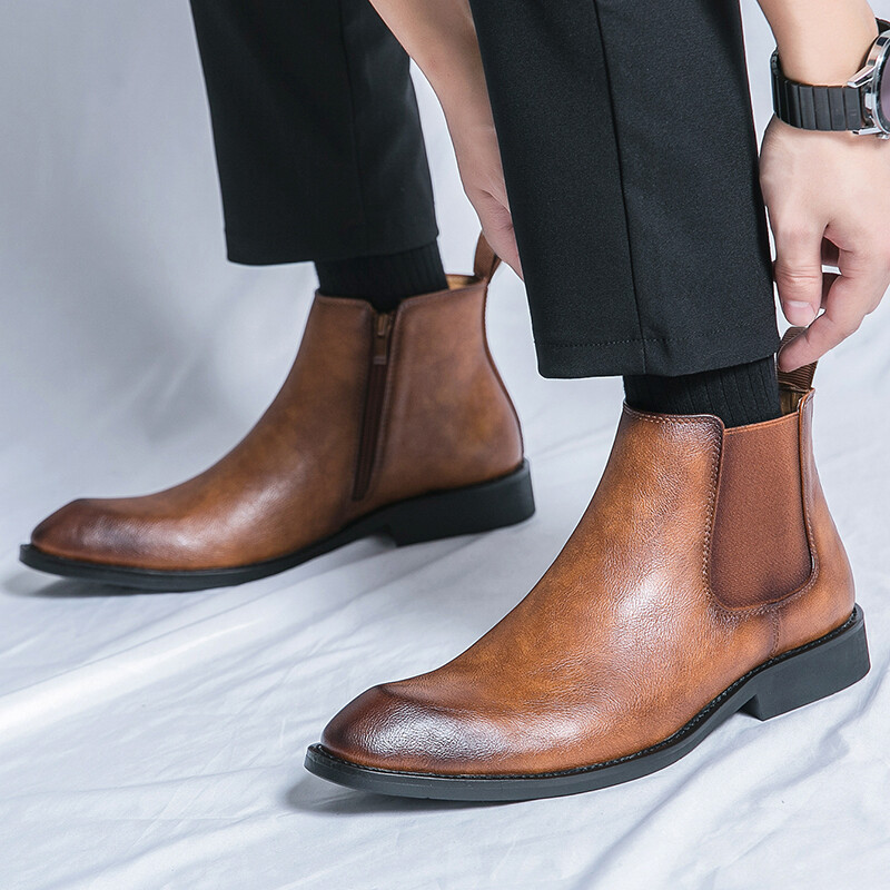 Cizme Chelsea în stil britanic Cizme Ankel Bărbați Cizme cu fermoar de modă Retro Business Cizme formale Toamnă Bota Masculină Plus Marimea 39-45