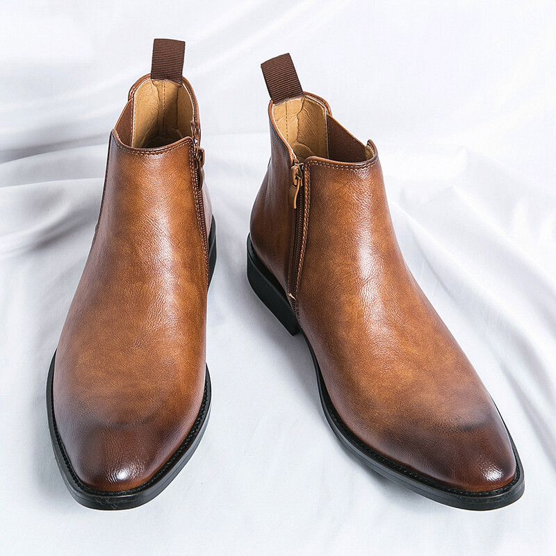 Cizme Chelsea în stil britanic Cizme Ankel Bărbați Cizme cu fermoar de modă Retro Business Cizme formale Toamnă Bota Masculină Plus Marimea 39-45