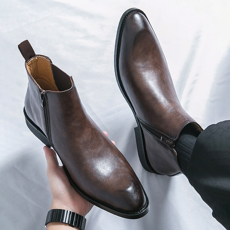 Cizme Chelsea în stil britanic Cizme Ankel Bărbați Cizme cu fermoar de modă Retro Business Cizme formale Toamnă Bota Masculină Plus Marimea 39-45