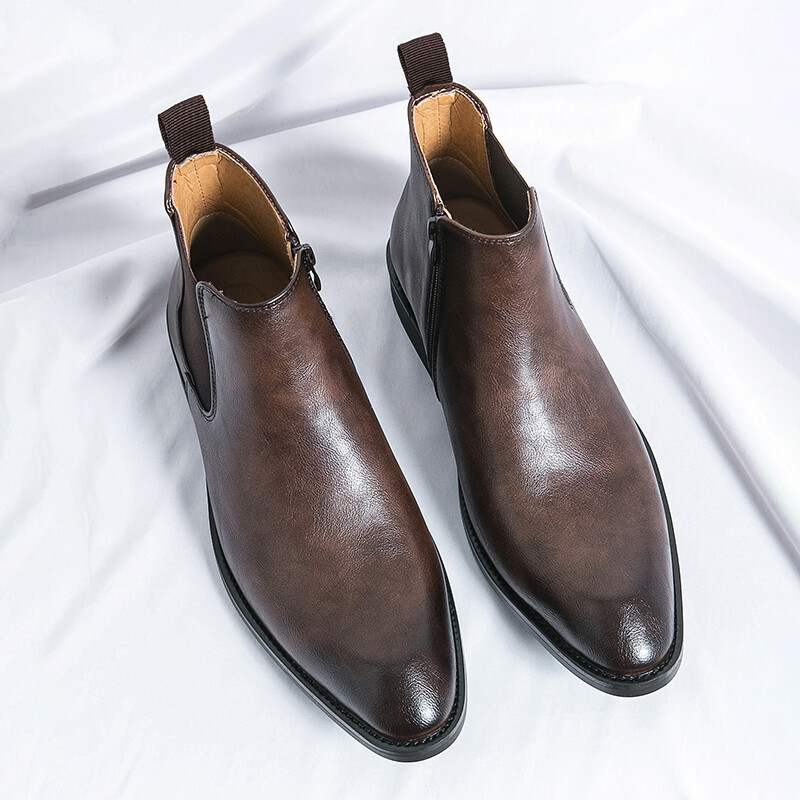Cizme Chelsea în stil britanic Cizme Ankel Bărbați Cizme cu fermoar de modă Retro Business Cizme formale Toamnă Bota Masculină Plus Marimea 39-45