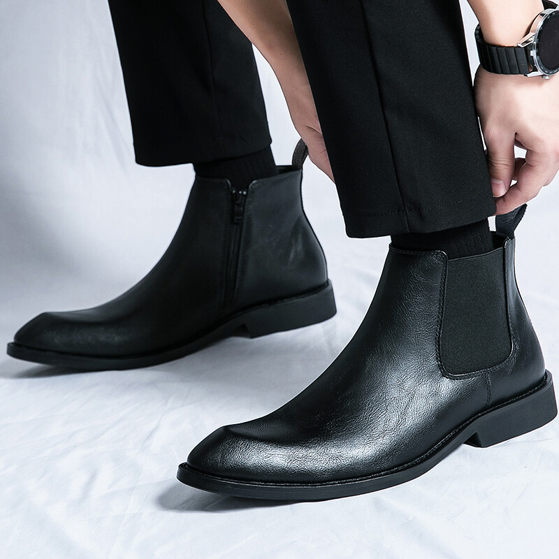 Cizme Chelsea în stil britanic Cizme Ankel Bărbați Cizme cu fermoar de modă Retro Business Cizme formale Toamnă Bota Masculină Plus Marimea 39-45