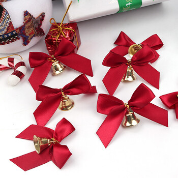 10 τμχ Κόκκινο χριστουγεννιάτικο φιόγκο με Jingle Bells Mini Bowknot Στολίδι Χειροτεχνία δώρο Φιόγκος για χριστουγεννιάτικη γιρλάντα Τύλιγμα χειροτεχνίας