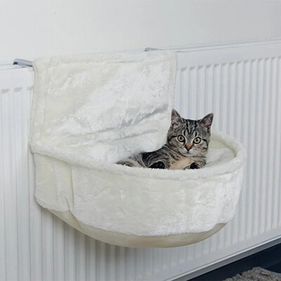 Geantă pentru radiator de pluș pentru pisici Pat moale suspendat pentru pisici cu cadru puternic din fier, durabil, hamac agățat pentru pisici, cald și confortabil
