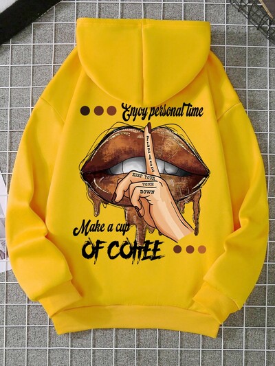 Dámska mikina s potlačou Make A Cup Of Coffee, mäkká teplá flísová mikina s kapucňou, mäkká nadrozmerná streetwear mikina