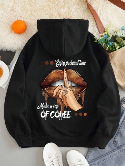 Dámska mikina s potlačou Make A Cup Of Coffee, mäkká teplá flísová mikina s kapucňou, mäkká nadrozmerná streetwear mikina