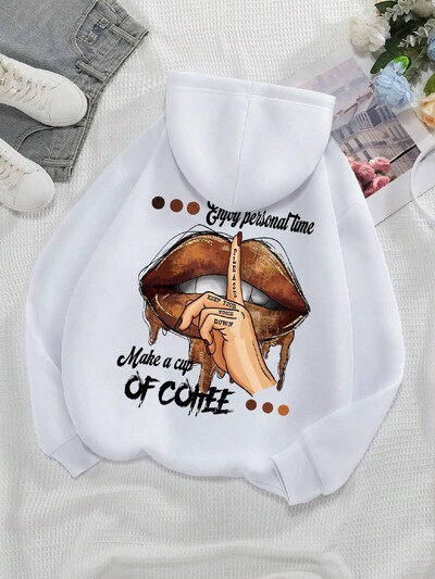 Dámska mikina s potlačou Make A Cup Of Coffee, mäkká teplá flísová mikina s kapucňou, mäkká nadrozmerná streetwear mikina