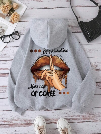 Dámska mikina s potlačou Make A Cup Of Coffee, mäkká teplá flísová mikina s kapucňou, mäkká nadrozmerná streetwear mikina