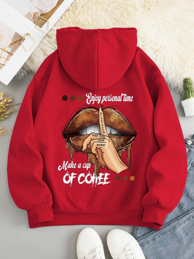 Dámska mikina s potlačou Make A Cup Of Coffee, mäkká teplá flísová mikina s kapucňou, mäkká nadrozmerná streetwear mikina