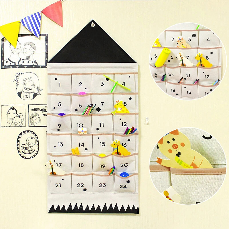 16/24 buzunare din țesătură Calendar de Advent de Crăciun Agățat de perete cu pungi de depozitare Ornamente de petrecere de Crăciun Decorare pentru numărătoarea de Anul Nou