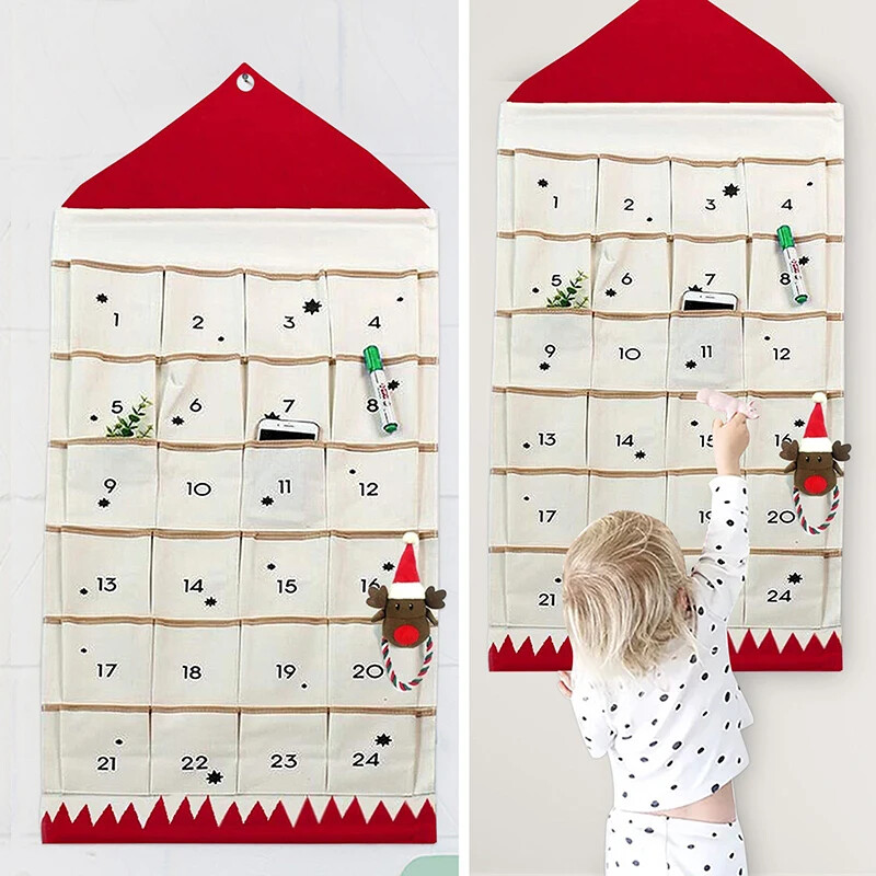 16/24 buzunare din țesătură Calendar de Advent de Crăciun Agățat de perete cu pungi de depozitare Ornamente de petrecere de Crăciun Decorare pentru numărătoarea de Anul Nou
