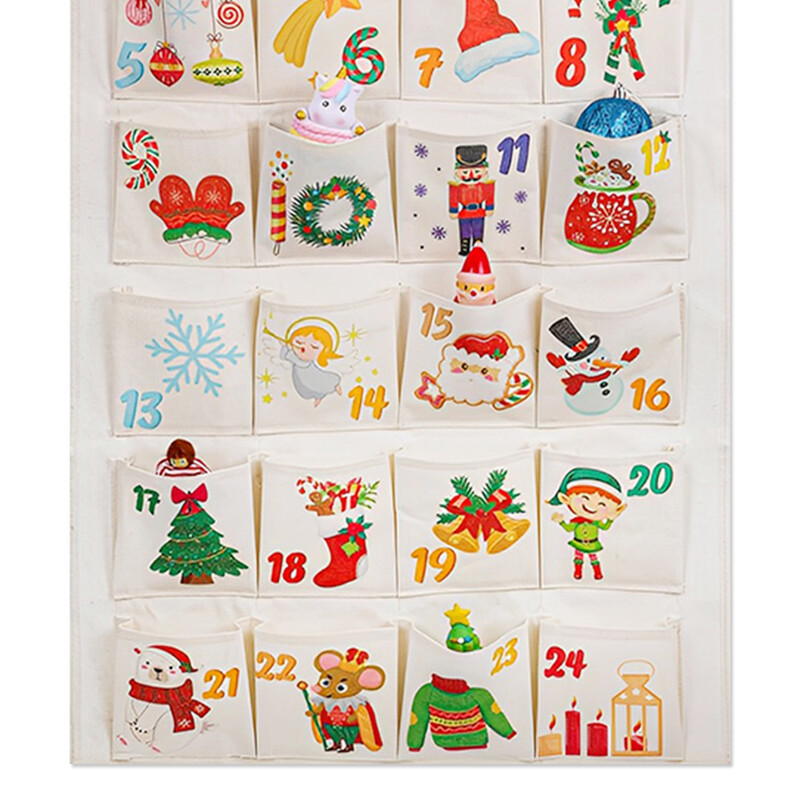 Auduma Ziemassvētku Adventes kalendārs Ziemassvētku sienas rotājums Atkārtoti lietojams Adventes kalendārs 2024. gadam ar 24 kabatām brīvdienu mājas dekorēšanai