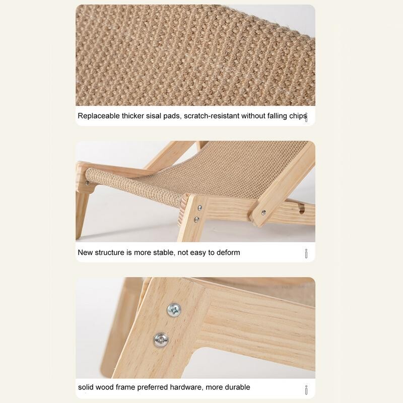 Scaun pentru pisici din sisal, mini scaun de plajă, hamac pentru pisici, pentru zgarietor, pat, detasabil, sisal, reglabil pentru pisici de interior, toate anotimpurile