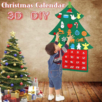 2024 Νεότερο DIY Felt Χριστουγεννιάτικο δέντρο Advent Calendar with Pockets Πρωτοχρονιάτικα Παιδικά Δώρα 3