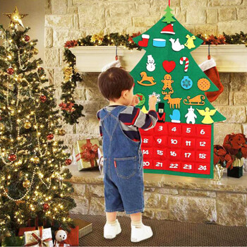 2024 Νεότερο DIY Felt Χριστουγεννιάτικο δέντρο Advent Calendar with Pockets Πρωτοχρονιάτικα Παιδικά Δώρα 3