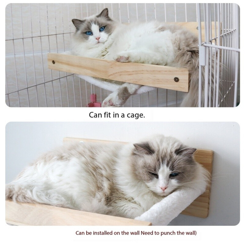Suport de biban de perete pentru pisici Mobilier Hamac de perete montat în cușcă Cadru din lemn durabil Hamac confortabil Accesorii pentru animale de companie Raft pentru pisici