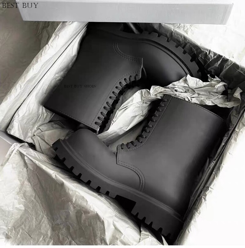 Piele neagră mată, cu vârf rotund, încrucișat cu șireturi, talpă groasă, cizme la jumătatea gambei, pentru bărbați, cu vârf înalt, în aer liber, cizme Chelsea scurte