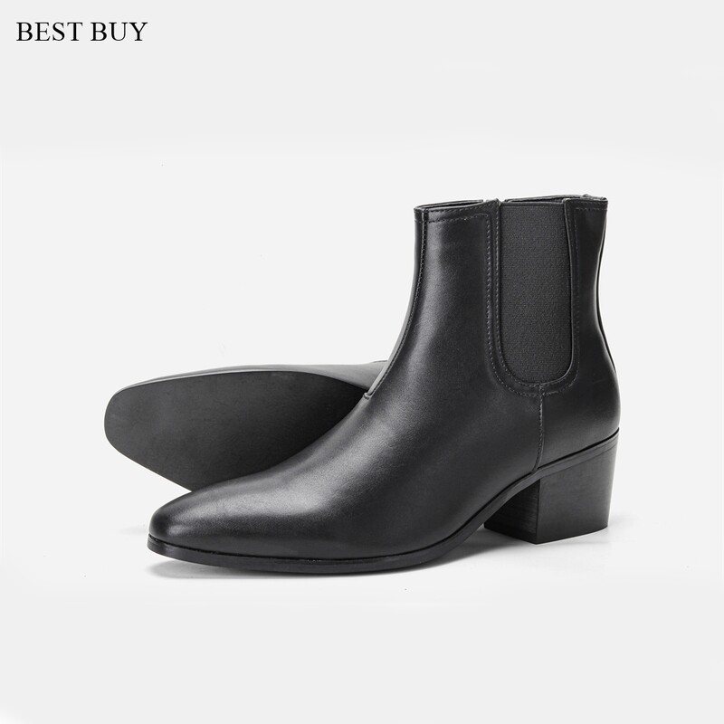 Chelsea gležnjače Muške čizme na visoku petu Brand kožne gležnjače Udobne cipele za zabavu/vjenčanje za muškarce Cipele za lift 2024.