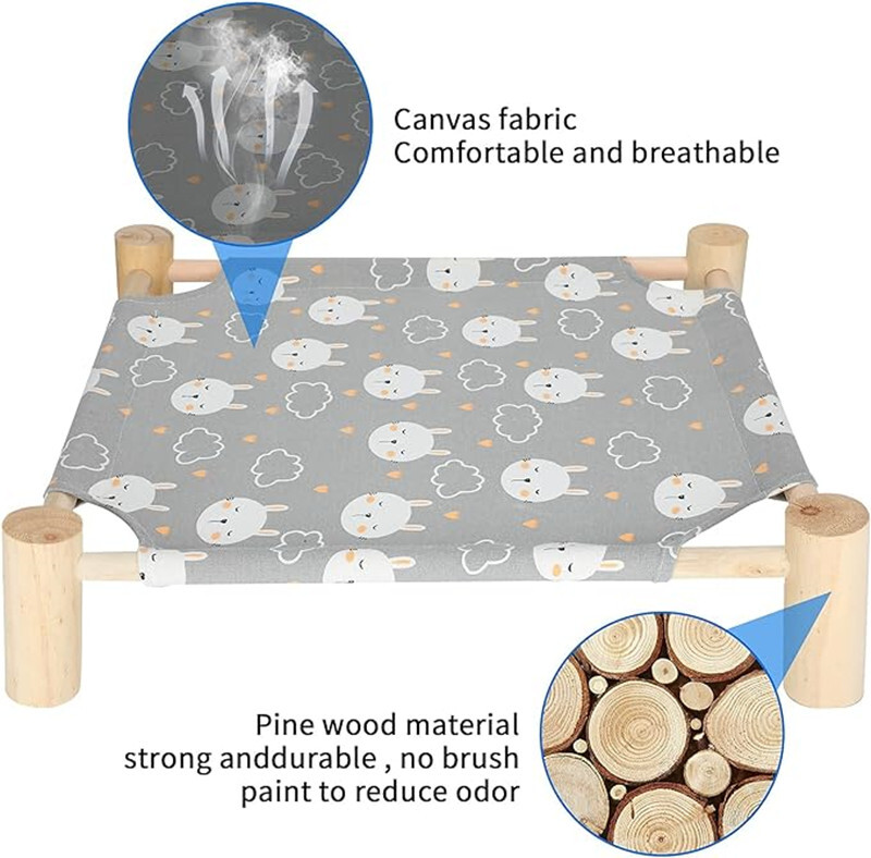 Zvýšená posteľ, plátenná posteľ pre mačky, hojdacia sieťka pre mačky z masívneho dreva, kempingová posteľ pre domáce zvieratá, mačací domček, prenosný odnímateľný, umývateľný, domáce potreby
