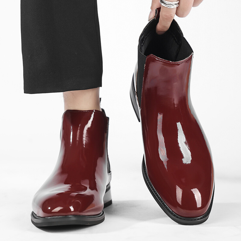 Chelsea čizme Muške nove modne kratke čizme od lakirane kože Klasični stil Crvene motociklističke čizme Visoke ležerne svečane cipele