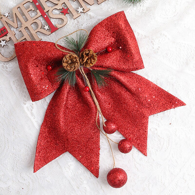 Decoratiuni de Crăciun cu fundă roșie de 32 cm Ornament de pandantiv pentru brad de Crăciun pentru decorațiuni interioare, petrecere de Anul Nou, 2025, accesorii pentru cadou DIY